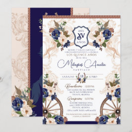 Blå Western Elegant Baroque Charro Quinceanera Inbjudningar