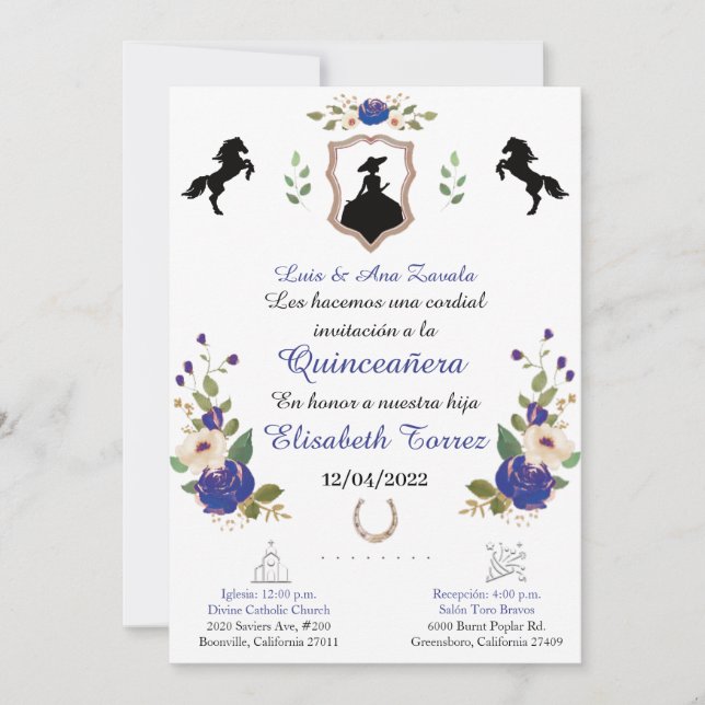 Blå,Western inbjudan till unga flickor,Quinceanera (Framsida)