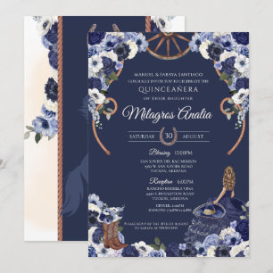 Blå Western karro Rustic Quinceanera Inbjudningar