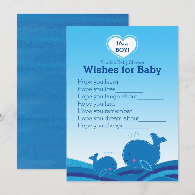 Blå Whales önskningar för Baby Shower-spel Inbjudningar (Fram/baksida)