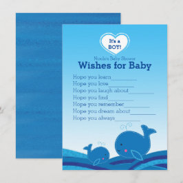 Blå Whales önskningar för Baby Shower-spel Inbjudningar