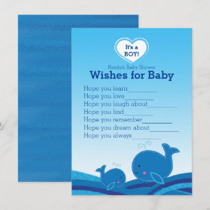 Blå Whales önskningar för Baby Shower-spel Inbjudningar