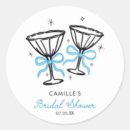 Blå Whimsical Bubbly Bröllopsfest Runt Klistermärke