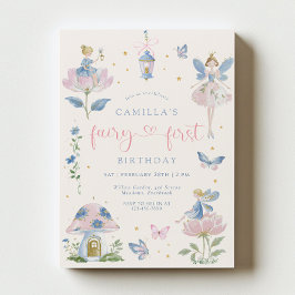Blå Whimsical Fe-till Fe-first Birthday Inbjudan