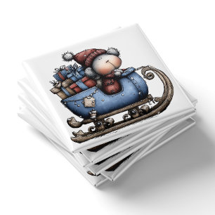 Blå Whimsical Isbjörn Sled   Julmagnet Magnet
