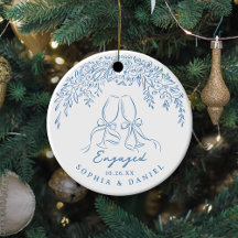 Blå Whimsical Skål Vårt Första Jul Förlovade