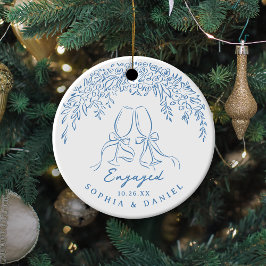 Blå Whimsical Skål Vårt Första Jul Förlovade Julgransprydnad Keramik