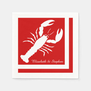 Blå   White Färg blockerad lobster Monogram   Namn Pappersservett
