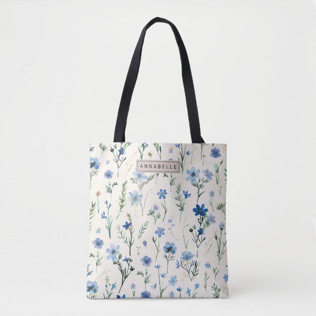 Blå Wildblomma Chic Tote Bag Tygkasse (Framsida)