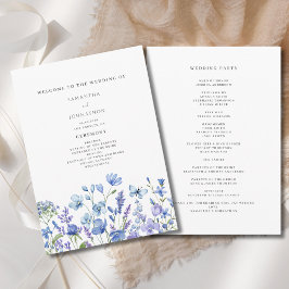 Blå Wildblommans vattenfärg Blommigt Bröllop Program