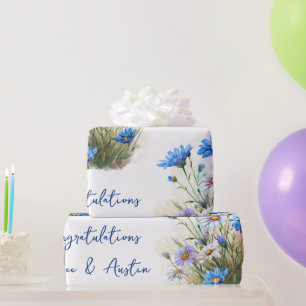 Blå Wildblommor Bröllop/Shower-Grattisar Presentpapper
