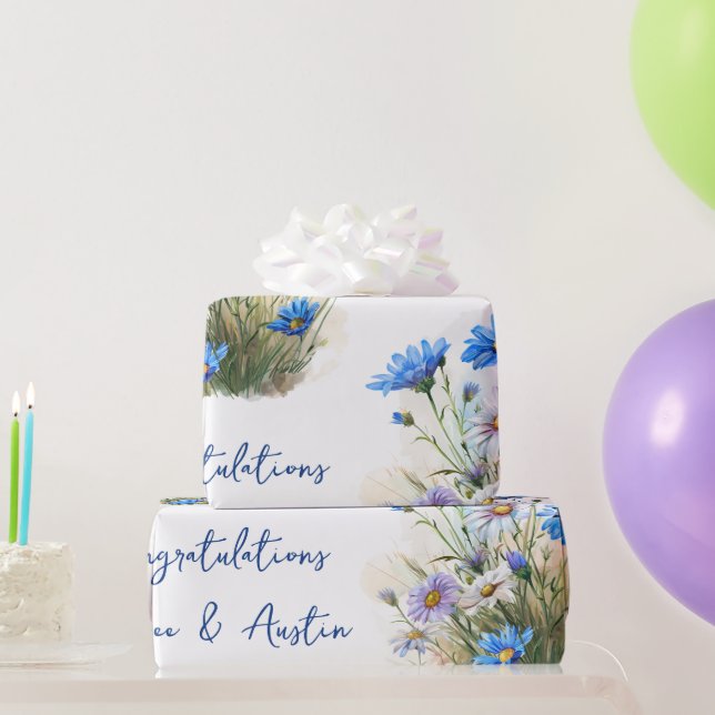 Blå Wildblommor Bröllop/Shower-Grattisar Presentpapper (Festgåvor)