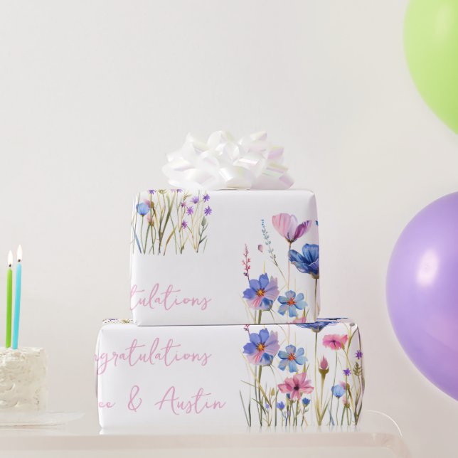 Blå Wildblommor Bröllop/Shower-Grattisar Presentpapper (Festgåvor)