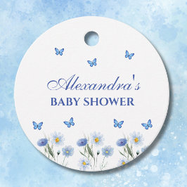 Blå Wildblomskbutterfluflufluflugan Baby Shower Ta Gåvor Etiketter
