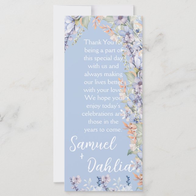 Blå Wildblomsterbröllopsmottagning, Tack (Framsida)