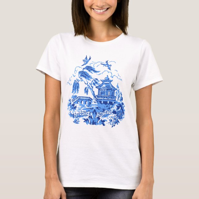 Blå Willow China Design t-shirt (Framsida)
