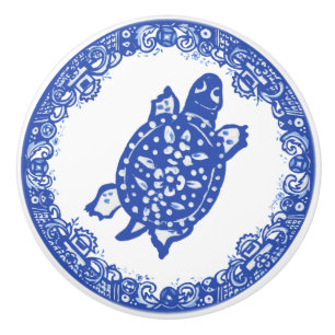 Blå Willow Design Spoted Turtle Cute Ansikte Hög Knopp