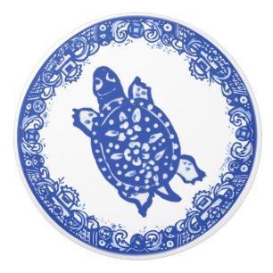 Blå Willow Design Spoted Turtle Cute Ansikte Lämna Knopp