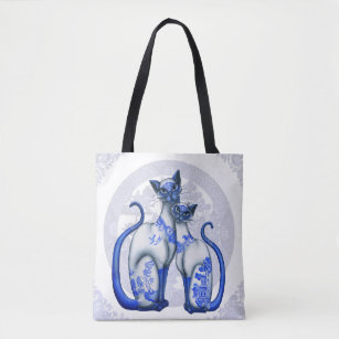 Blå Willow Siamese Cats Tote Bag Tygkasse