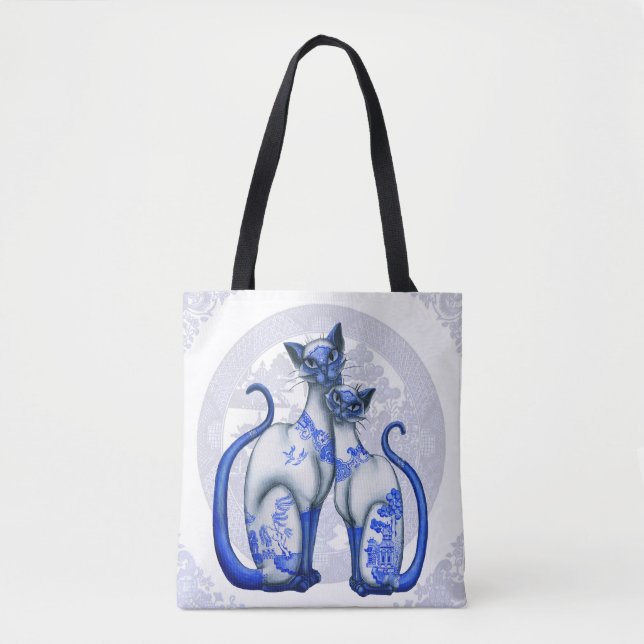 Blå Willow Siamese Cats Tote Bag Tygkasse (Framsida)