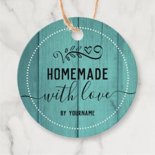 Blå Wood Finare-skript Homemade med kärlek Busines Gåvor Etiketter