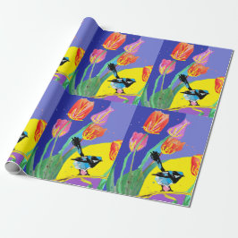 Blå Wren Tulips konstblommor Watercolor Wrapping Presentpapper