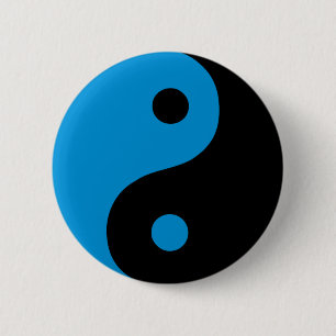Blå Yin Yang Taoistisk Symbol Knapp