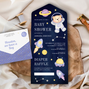 Blå yttre rymden teddybjörn astronaut baby shower