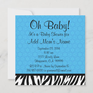 Blå Zebra och Stars Boy Baby Shower B601 Inbjudningar