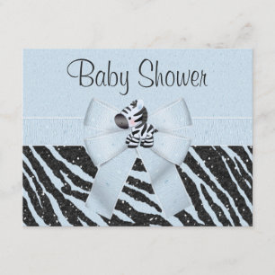 Blå Zebra, tryckt Bow & Glitter Titta Babykläder Inbjudningar
