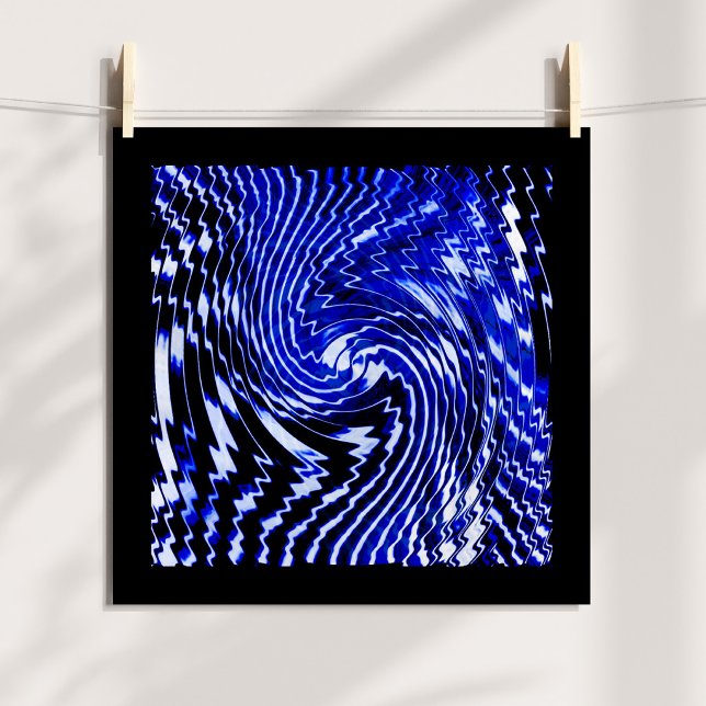 Blå Zebravirvel Poster (Blue Zebra Swirl Abstract Digital Art Poster)