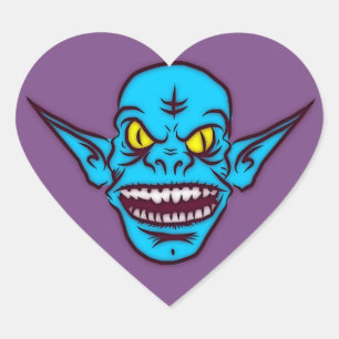 blå zombie-demonklistermärken i troll hjärtformat klistermärke