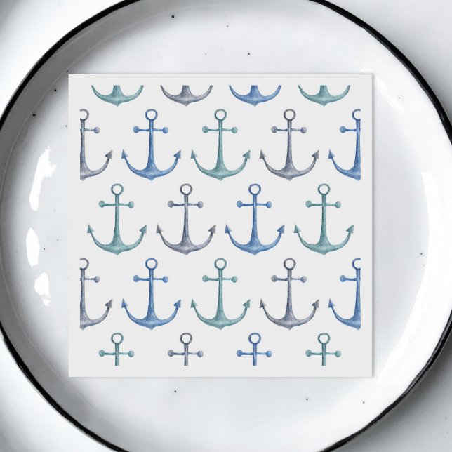 blåa ankare för vattenfärg. Nautisk strand mönster Pappersservett (Skapare uppladdad)