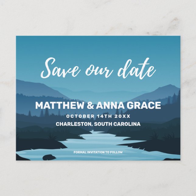 Blåa Äventyr reserebergen Spara datumet Meddelande Vykort (Framsida)