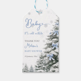 Blåa band baby det är kallt ute vinter baby shower presentetikett