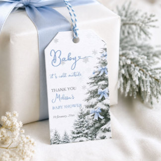 Blåa band baby det är kallt ute vinter baby shower presentetikett