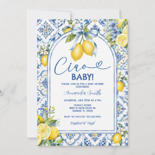 Blåa band Ciao Bambino Citron Citrus Baby Shower Inbjudningar