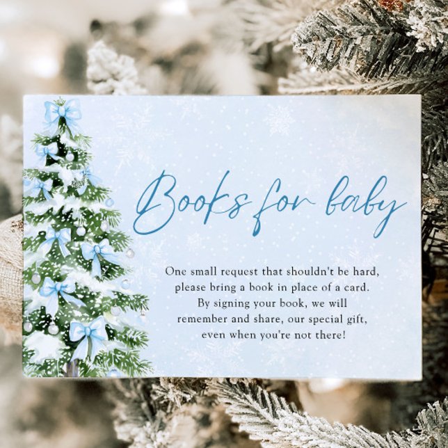 Blåa band julgran böcker för bebis baby shower inbjudningar (Blue Bow Christmas Tree Books for Baby Baby Shower)