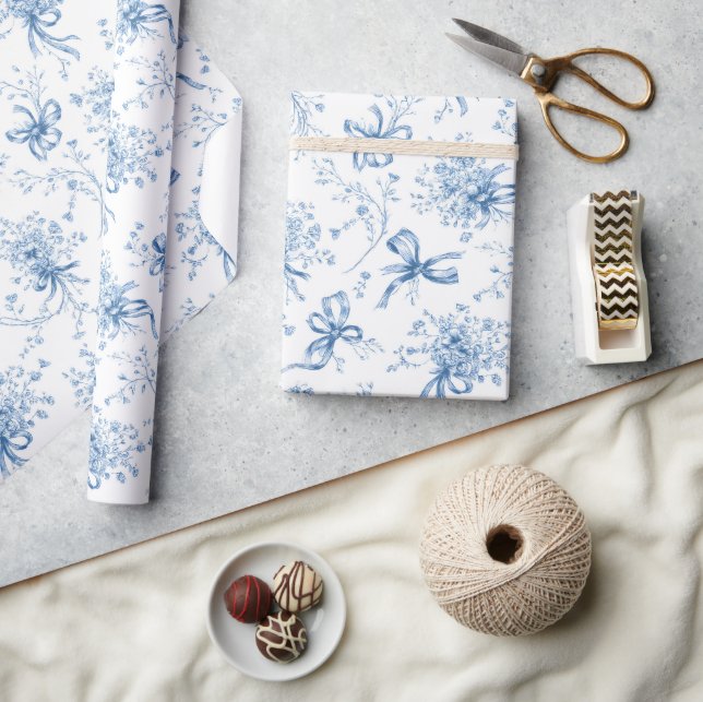 Blåa band och slingor Toile Coquette mönster  Presentpapper (Hantverk)