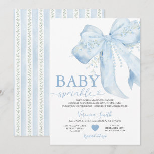 Blåa band söta pärlor Coquette Baby Shower Inbjudningar