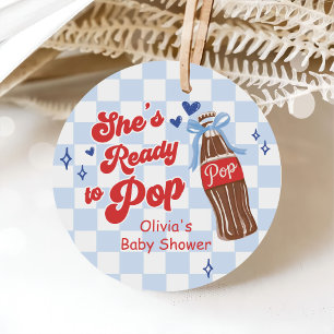 Blåa bandet Hon är redo att föda Babyshower Gåvor Etiketter