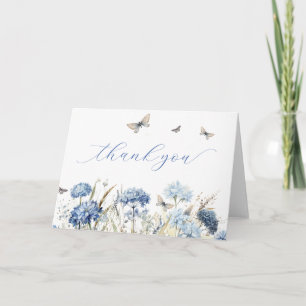 Blåa Blommigtar och Butterflies Calligraphy-Tack Tack Kort