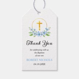 Blåa blommigtar och guld kor-bojkotten Tack Presentetikett