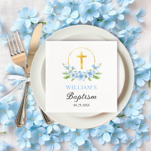 Blåa blommigtar och guld kor objekts blommigt bapt pappersservett