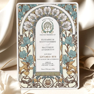 Blåa Blommigtar och gyllene accenter Art nouveau B Inbjudningar