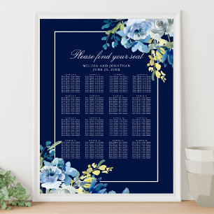 Blåa Blommigten Bröllop 16 Bord Poster