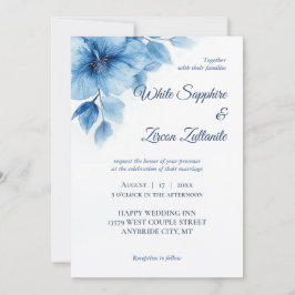 Blåa Blommigten Elegant bröllop-inbjudan Inbjudningar