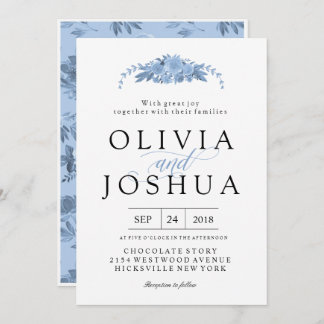 Blåa Blommigtens bröllopsinbjudningar Inbjudningar
