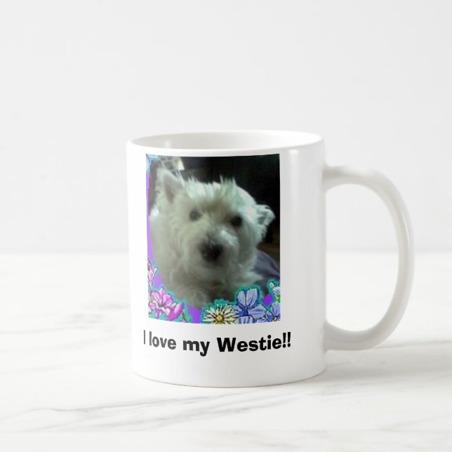 blåa blommor älskar jag min Westie!! Kaffemugg (Höger)