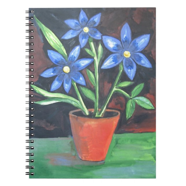 Blåa blommor anteckningsbok med spiral (Framsidan)